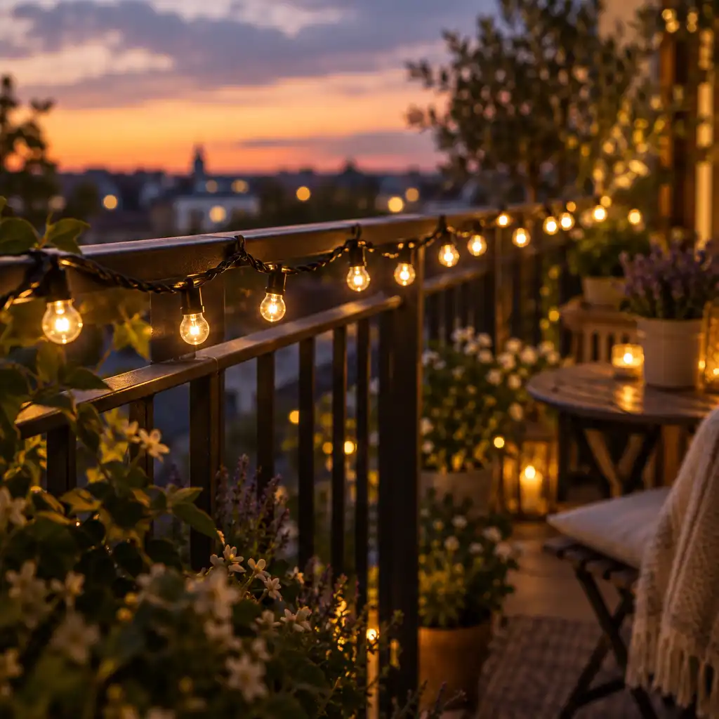 Girlanda LED solarna zawieszona wzdłuż balustrady