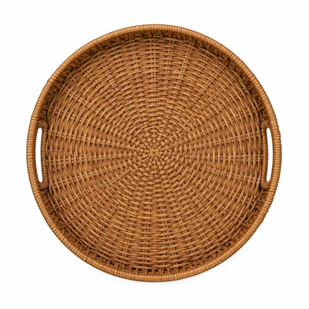 Okrągła taca dekoracyjna z naturalnego rattanu o średnicy 30 cm